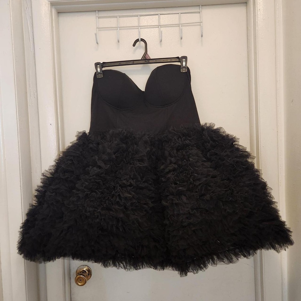 Fashion Nova Nicki Ruffle Mini Dress Black Size 1X Strapless Tulle Party Dress